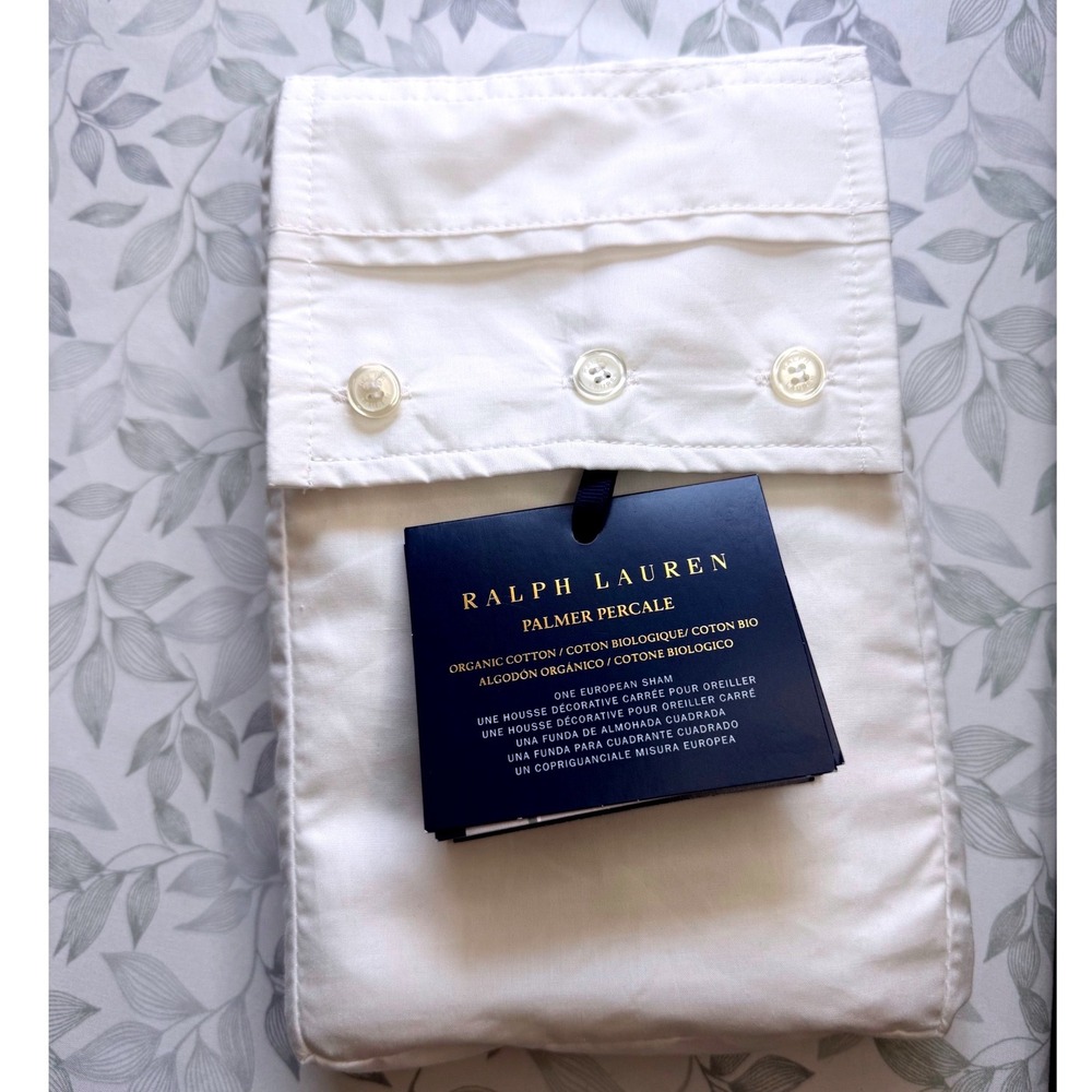 Ralph Lauren Palmer Percale European Pillow Sham Organic Cotton Tux White 26x26